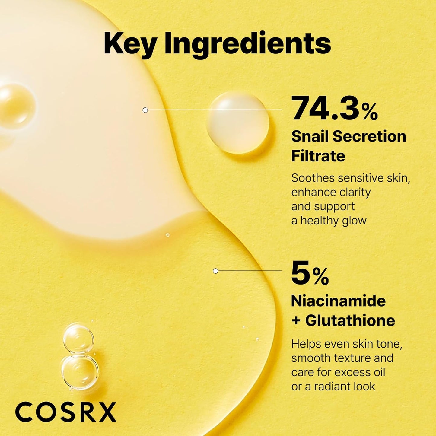COSRX Mucina de Caracol 74% + Niacinamida 5% Doble Esencia, Suero Facial Antienvejecimiento para Piel Opaca, Piel Sensible, No Testado en Animales, Cuidado de la Piel Coreano, Regalos para Mujeres
