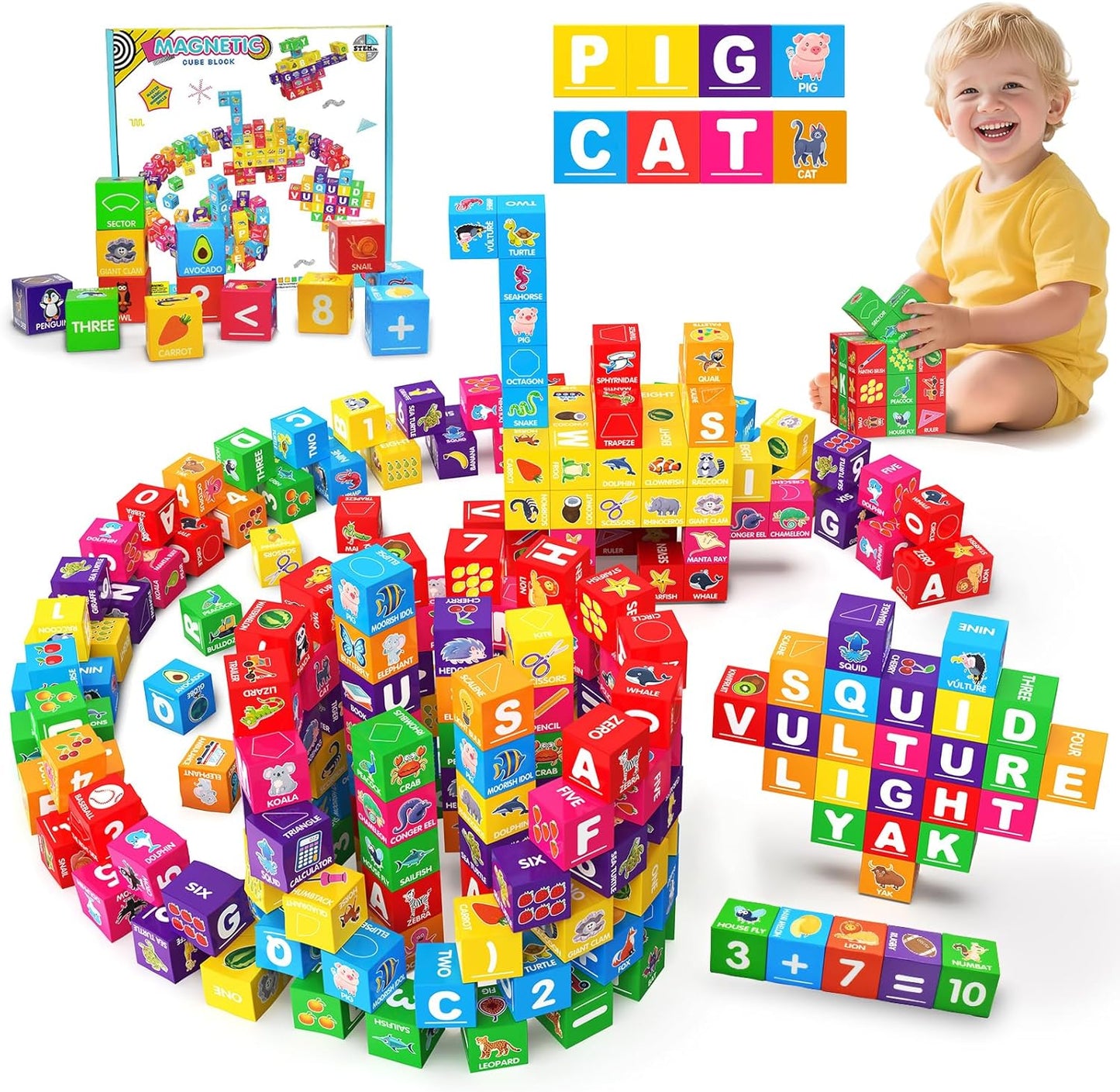 Bloques magnéticos para niños pequeños de 1 a 3, 1.4 pulgadas, bloques de construcción grandes, número ABC, juguetes de aprendizaje para niños de 1, 2, 3, 4, 5 años, juguetes educativos Montessori