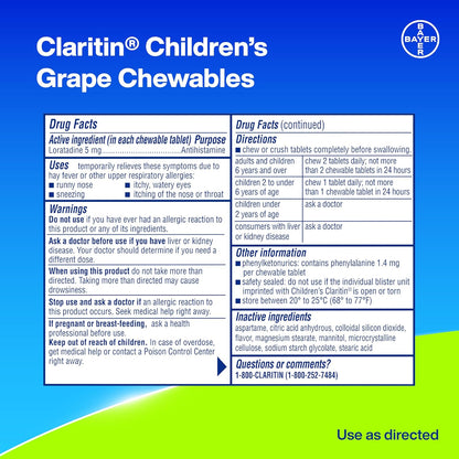 Infantil Claritin 24 horas antihistamínico, no produce somnolencia,...