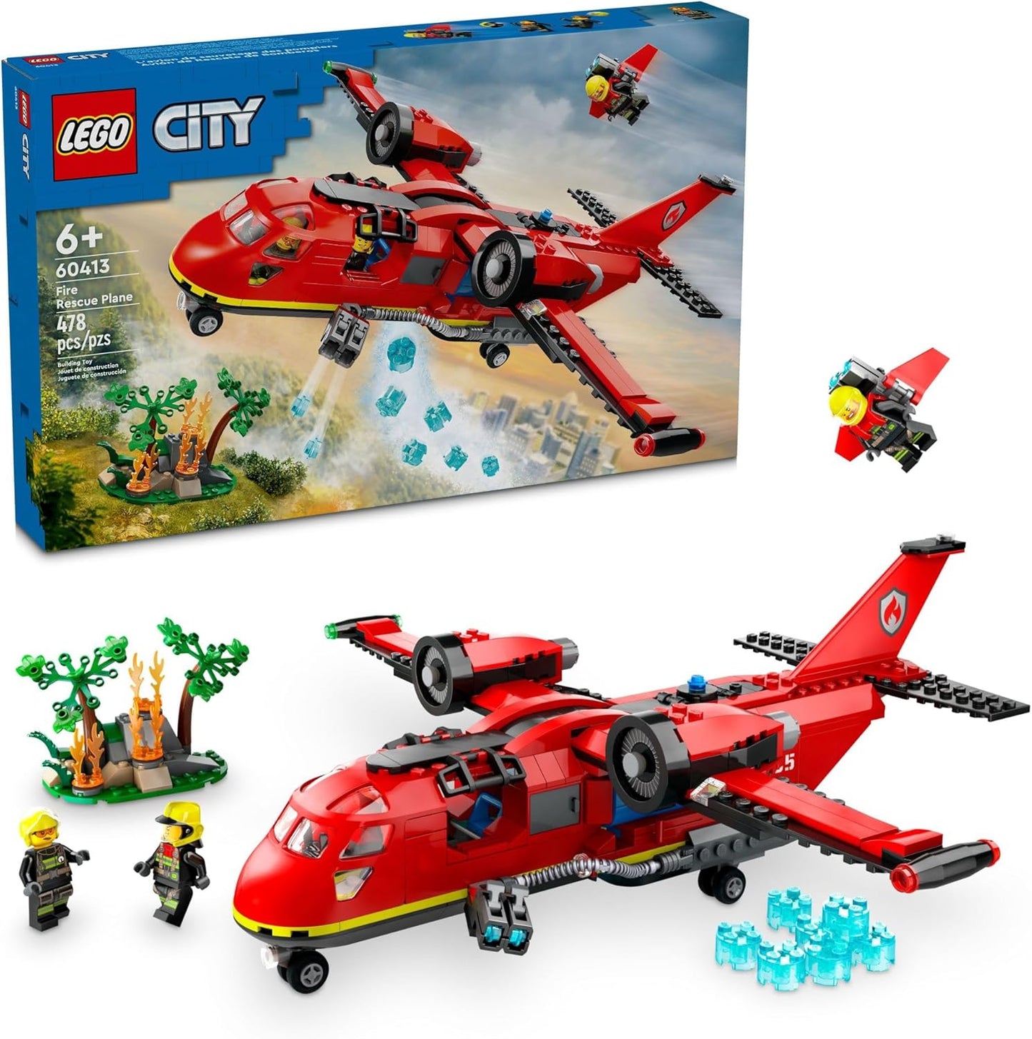 LEGO City Avión de Rescate de Bomberos - Juego de Bloques de Construcción para Niños y Niñas, Edades 6+ - Juego de Simulación para Juego de Roles para Niños - Regalo para Navidad - 60413