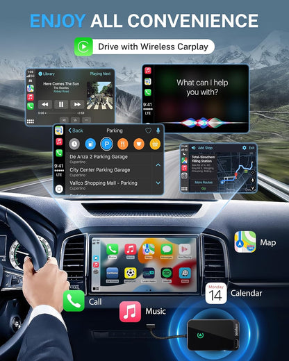 Jemluse Adaptador CarPlay inalámbrico para Apple iPhone: conexión f...