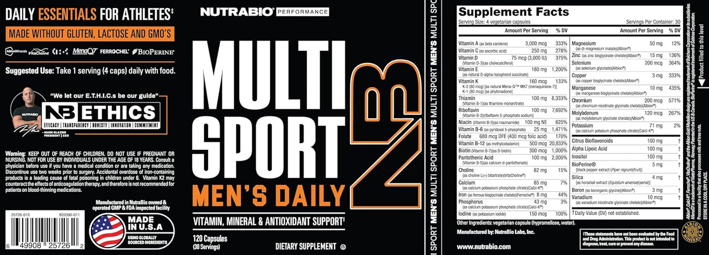 NutraBio Multisport para hombres - Multivitamina para hombre - 33 v...