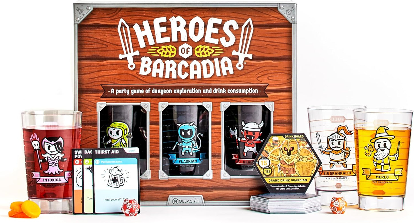 Rollacrit Heroes of Barcadia Juego de Tablero – Juego de Fiesta con Sistema Liquid Life™ y Piezas Impermeables