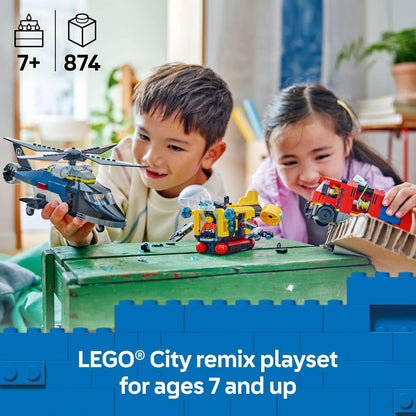 LEGO City Helicopter, camión de bomberos y submarino Remix juguete para niños, 3 juguetes de construcción en 1 para niños y niñas, a partir de 7 años, idea de regalo para cumpleaños, con 3 minifiguras
