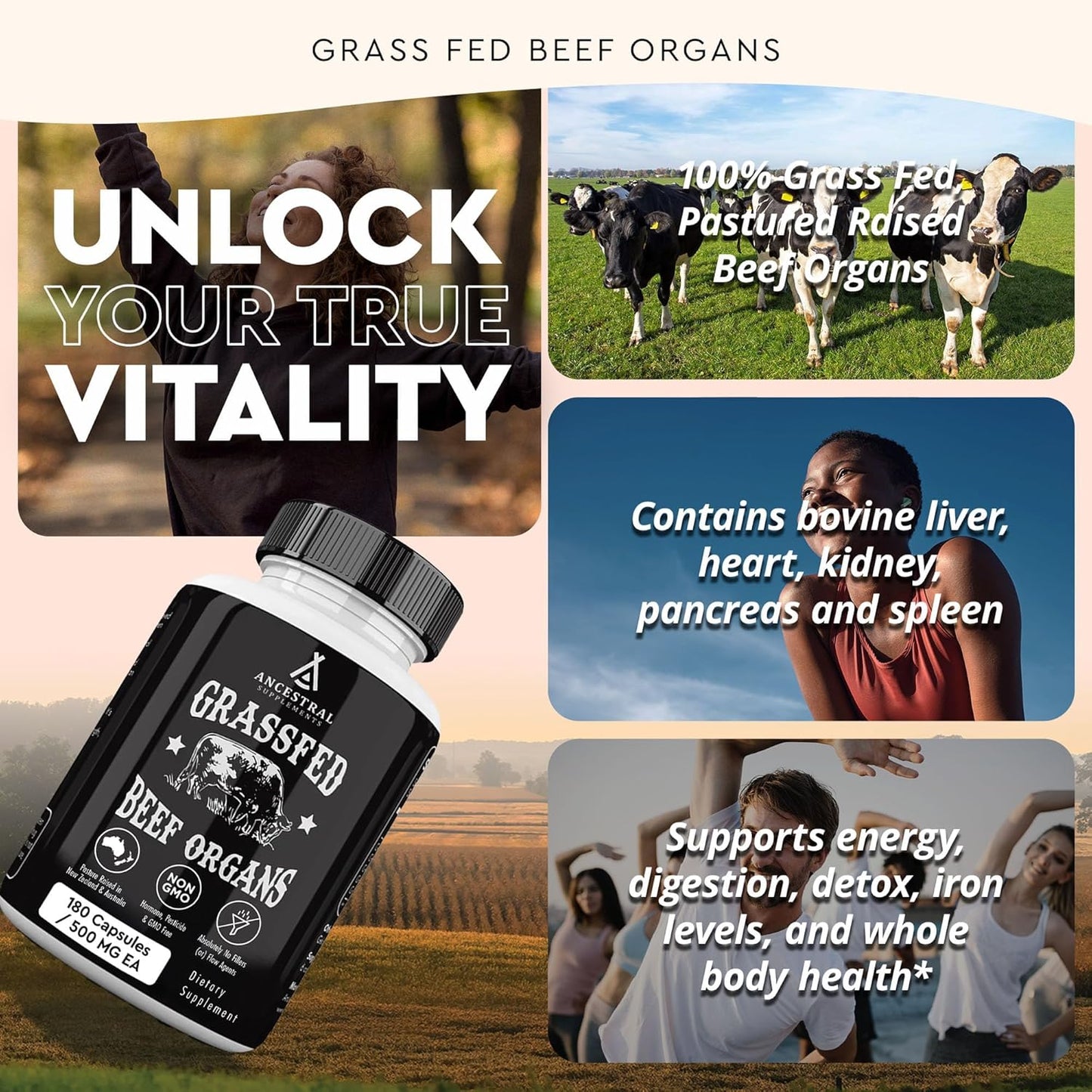 Ancestral Supplements Suplemento de órgano de res alimentado con pa...