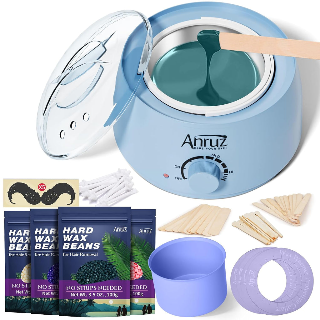 Anruz Kit de depilación para mujeres y hombres, kit calentador de c...