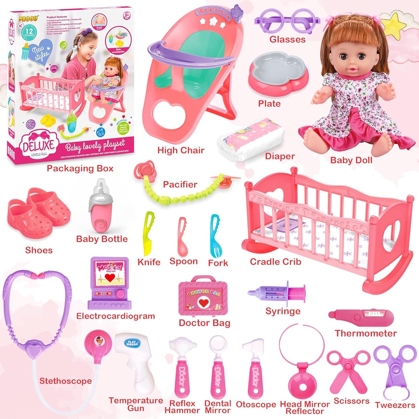 Juego de juguetes para muñecas de bebé, juguetes de muñeca de 14...