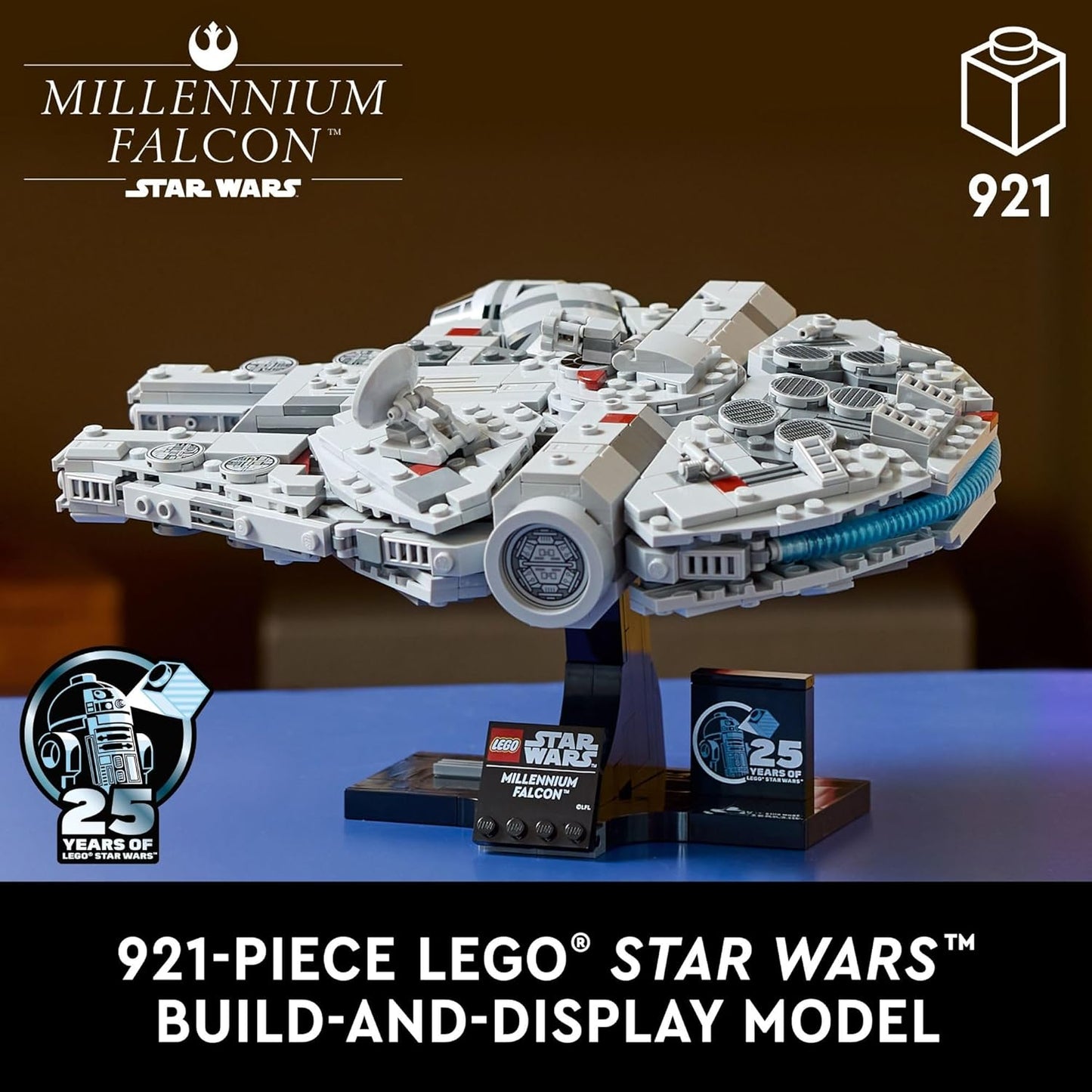 LEGO Star Wars Millennium Falcon A New Hope modelo coleccionable del 25 aniversario – Juegos de construcción de bricolaje para adultos, hombres y mujeres, a partir de 18 años – Viene con soporte de