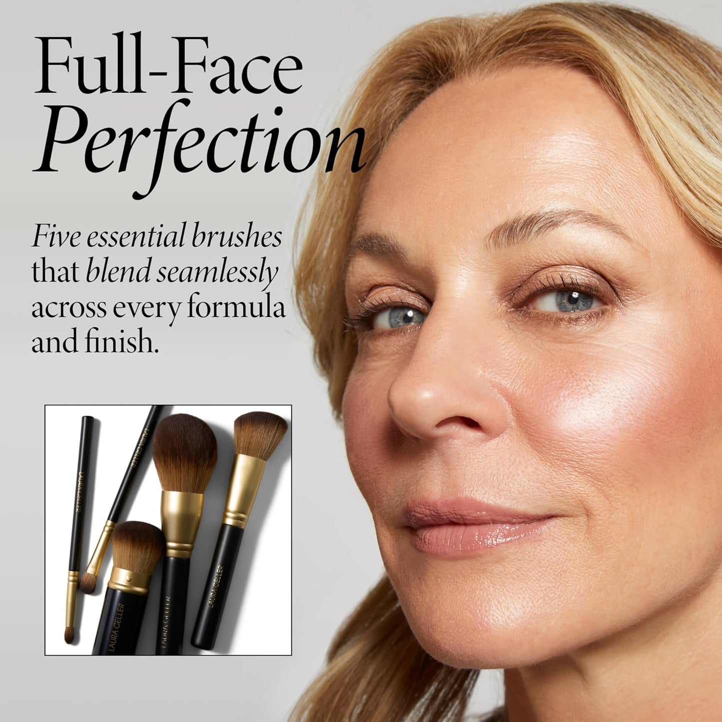 LAURA GELLER NEW YORK Pinceles de maquillaje profesional cosmético - Libre de crueldad - 05 cepillos de cara completa Set 5 piezas