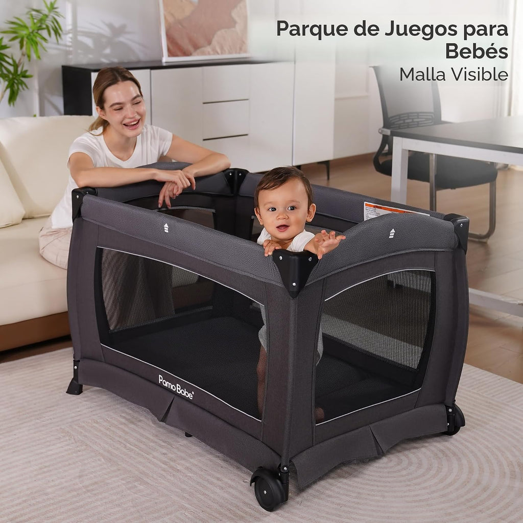 Pamo Babe Pack and Play 4 en 1 - Corral para bebés con moisés y cam...