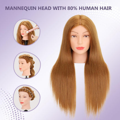 Cabeza de maniquí de cabello humano 80% cabello real, cabeza de man...
