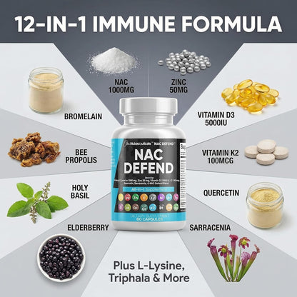 Suplemento NAC N-acetil cisteína Vitamina D3 K2 Zinc Quercetina Sar...