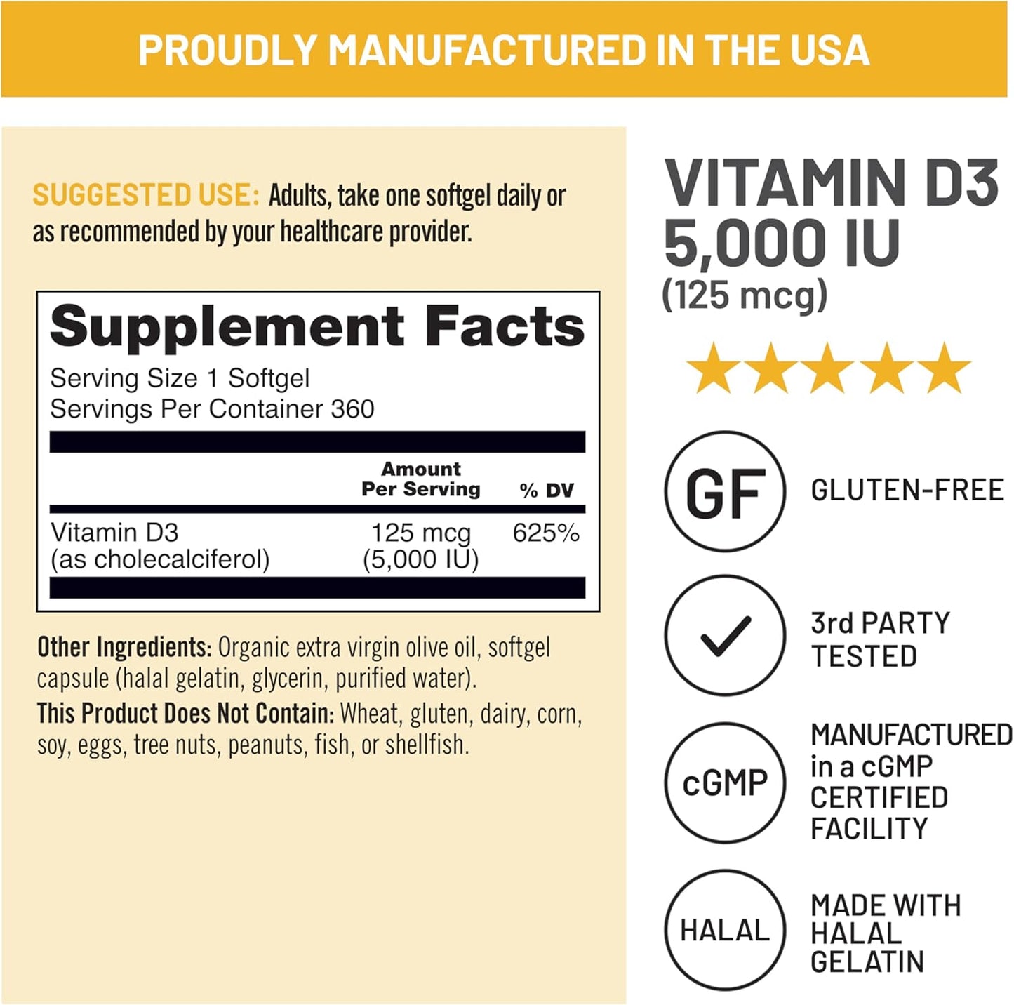 NatureWise Vitamina D3 5000iu (125 mcg) Suministro de 1 año para el...