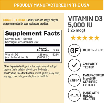 NatureWise Vitamina D3 5000iu (125 mcg) Suministro de 1 año para el...