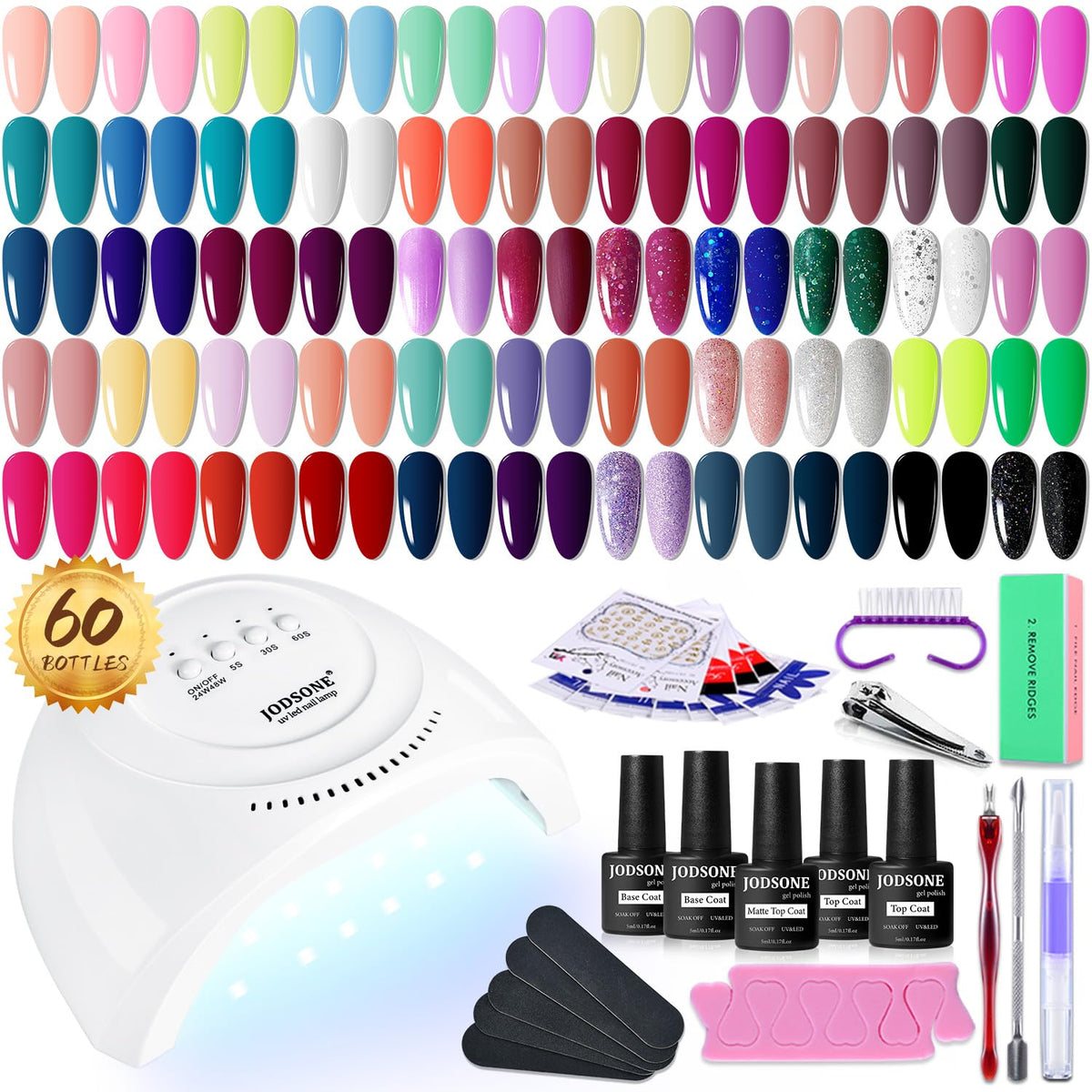 JODSONE Kit de Esmalte de Uñas en Gel de 60 Piezas con Luz UV, Capa...