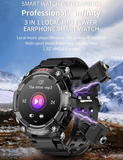 ATEVIX Reloj inteligente militar con auriculares, reloj inteligente...