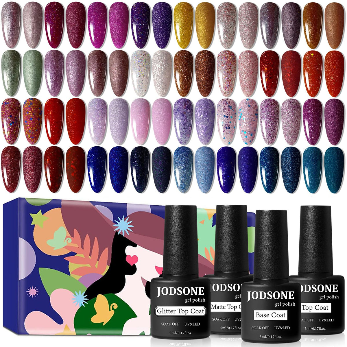 JODSONE Kit de Esmalte de Uñas en Gel de 60 Piezas con Luz UV, Capa...