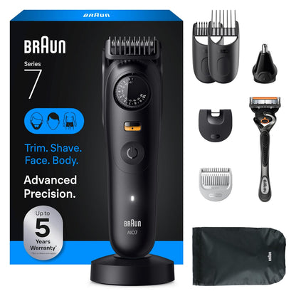 Braun Serie 7 todo en uno Kit de aseo para barba y cuerpo para hombres, recortadora inalámbrica, cortadora de pelo y afeitadora para cara, cabello y cuerpo con maquinilla de afeitar Gillette ProGlide