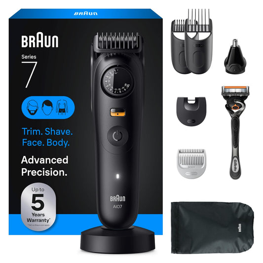 Braun Serie 7 todo en uno Kit de aseo para barba y cuerpo para hombres, recortadora inalámbrica, cortadora de pelo y afeitadora para cara, cabello y cuerpo con maquinilla de afeitar Gillette ProGlide