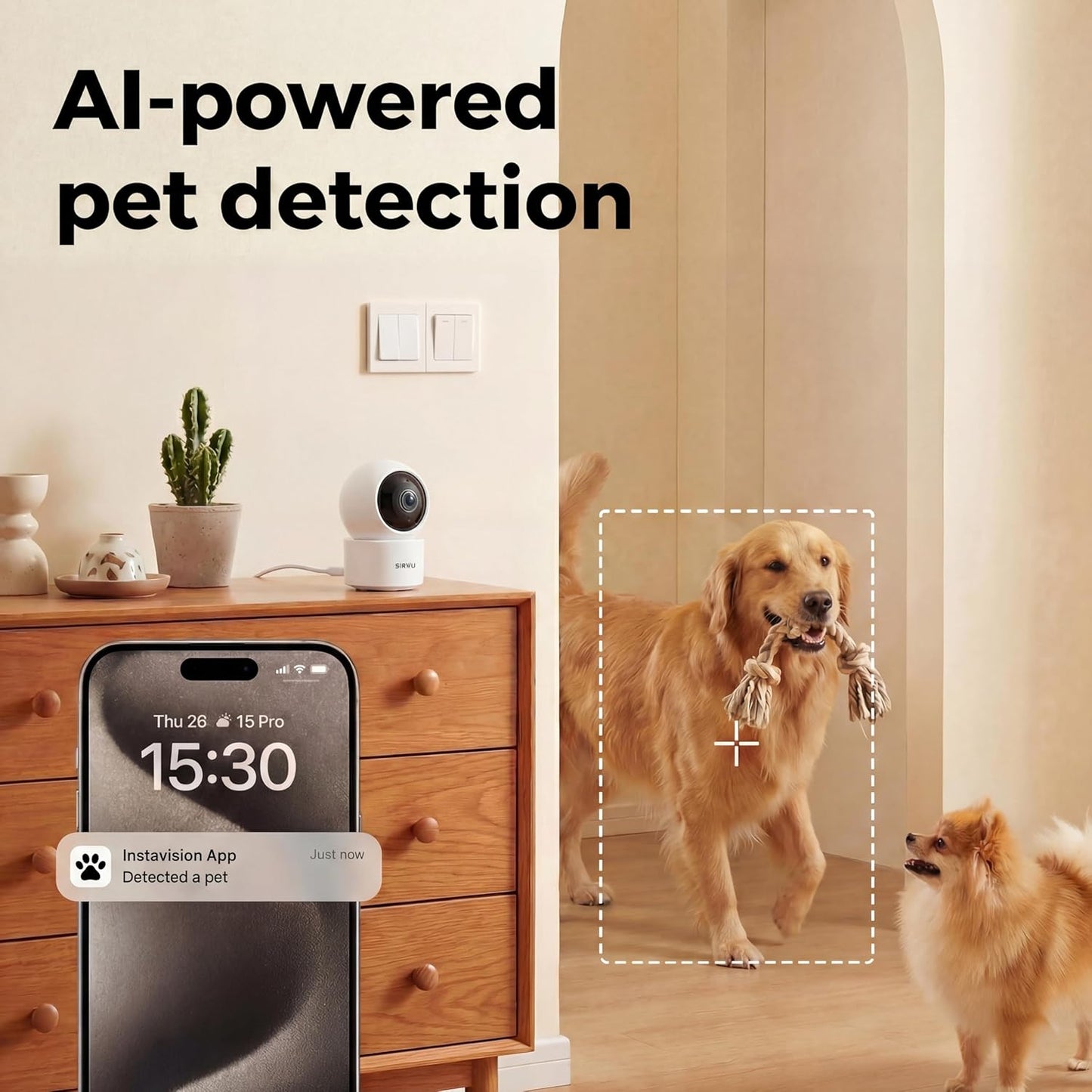 Sirwu Cámara AI Pet para interiores con aplicación de teléfono, cám...