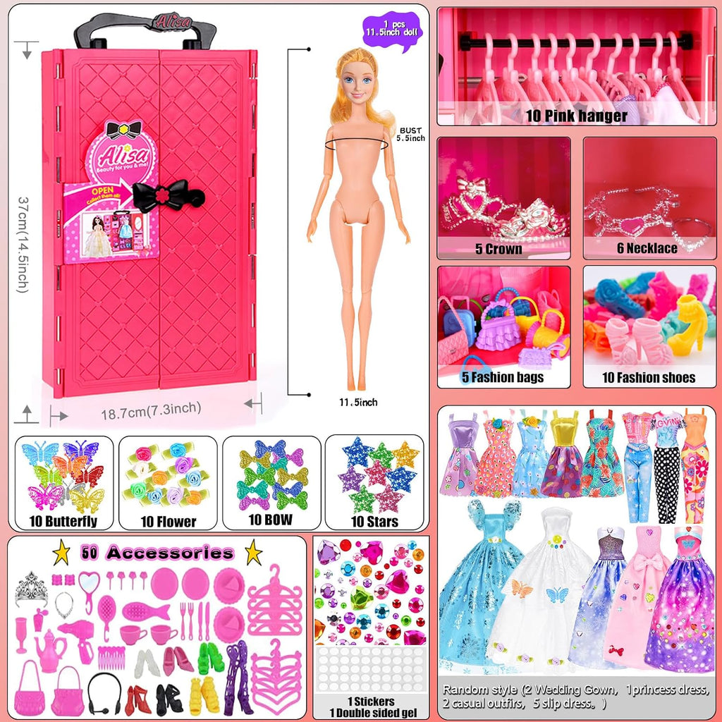 Paquete de 140 artículos para muñeca de 11.5 pulgadas y clóset - Gu...