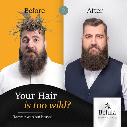 Belula Juego de cepillo de pelo 100% de cerdas de jabalí para hombres. Cepillo suave para cabello fino, normal y corto. Cepillo de cerdas de jabalí y peine de madera para hombres. Incluye 2 cepillos de palma y bolsa de viaje incluidos.
