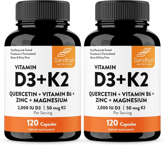 Sandhu's Vitamina D3 K2 Magnesio 2000 UI, 50mcg K2 Cápsulas 120...