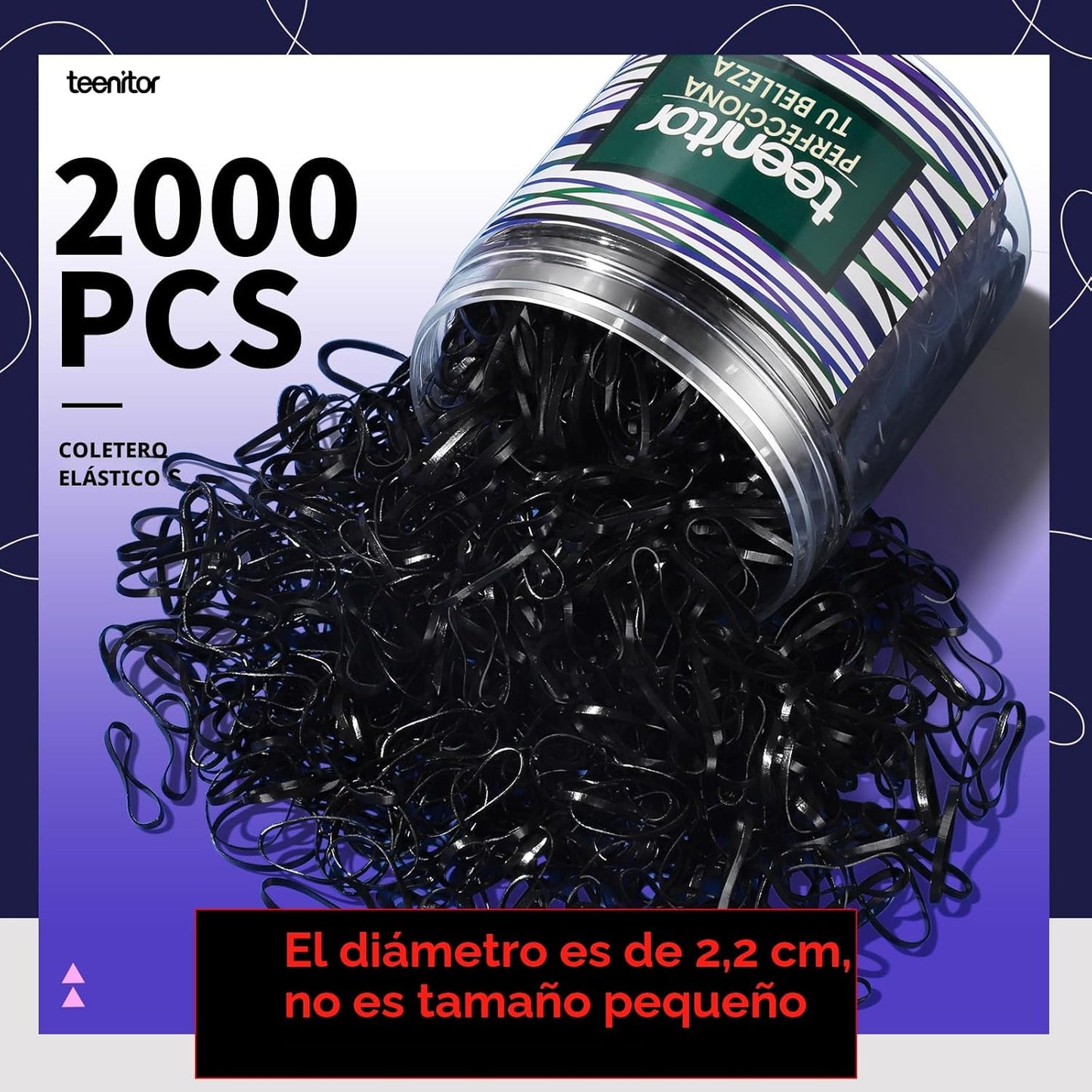 Teenitor 2000 bandas de goma negras suaves y elásticas para el cabe...