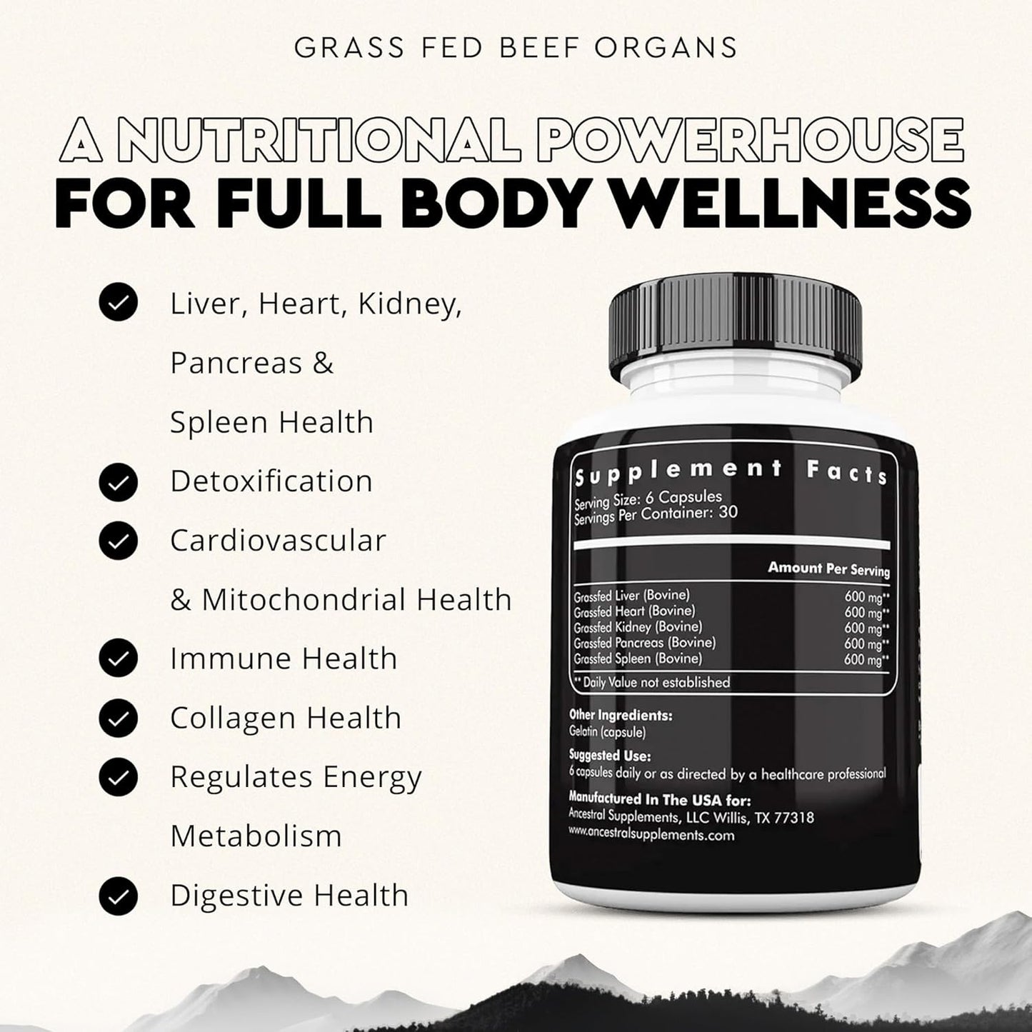 Ancestral Supplements Suplemento de órgano de res alimentado con pa...