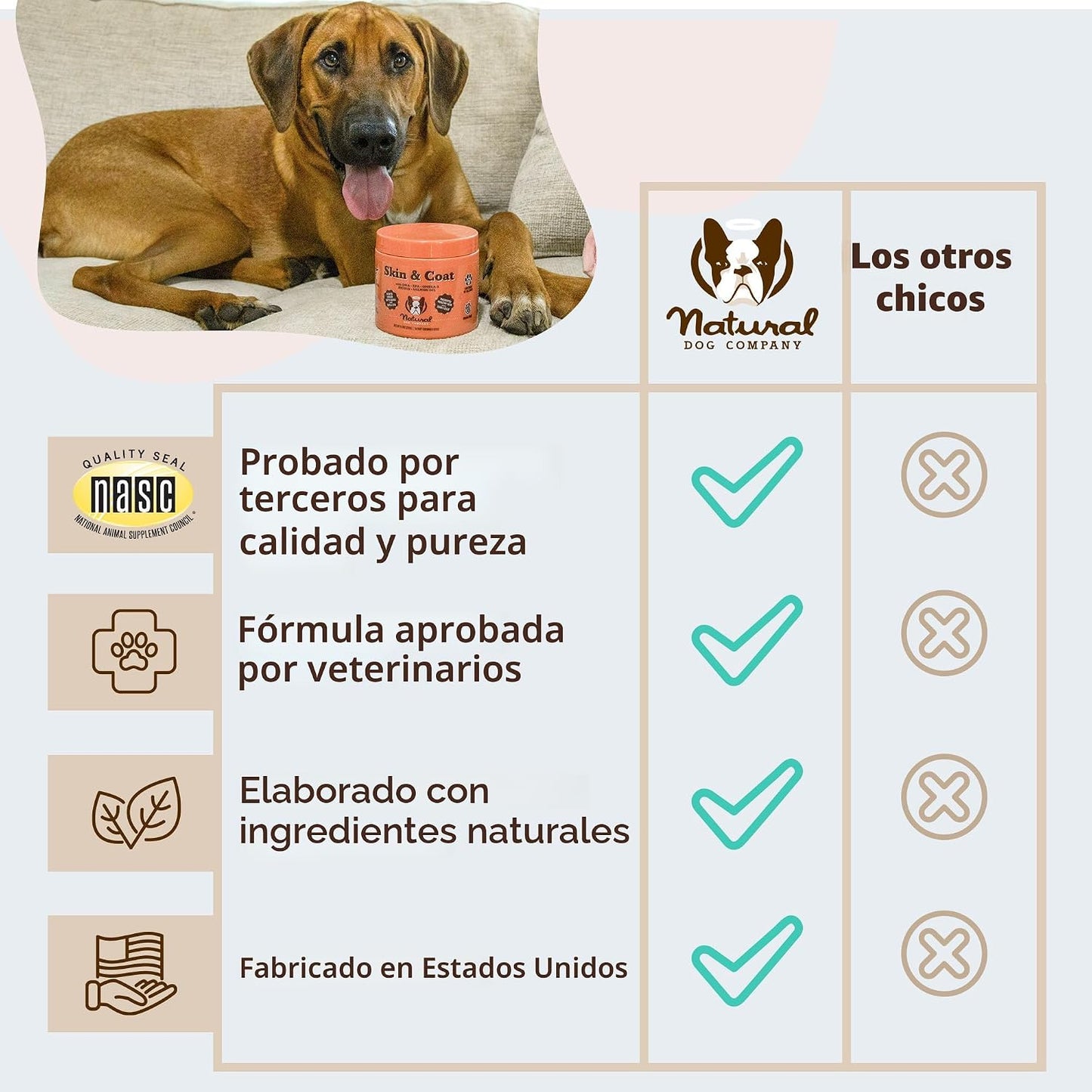 Natural Dog Company Masticables para la piel y el pelaje, sabor a s...