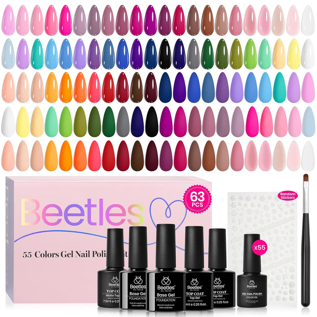 Beetles - Juego de esmaltes de uñas de gel, 63 piezas, 55 colores,...