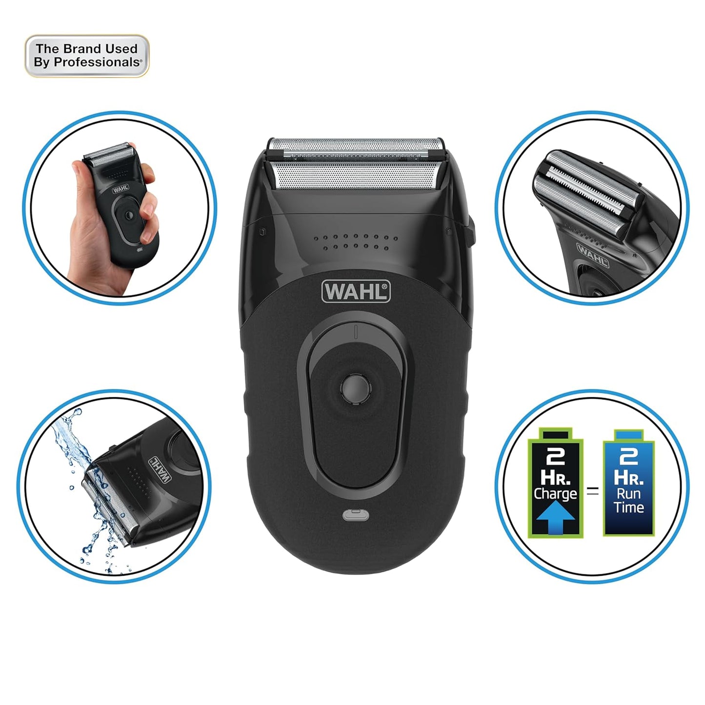 Wahl Kit compacto de afeitadora de iones de litio recargable con láminas higiénicas enjuagables y barra cortadora con láminas flexibles dobles que se mueven con los contornos de tu cara - 7065