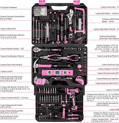 Juego de herramientas rosas: caja de herramientas DEKOPRO Home Mech...