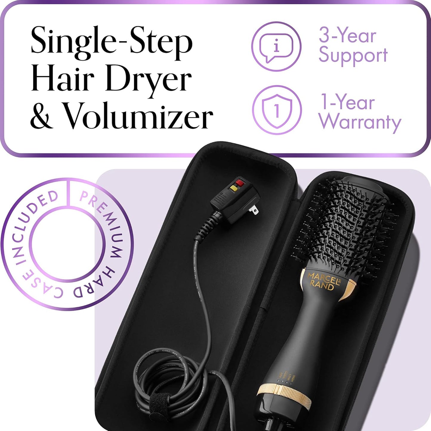 Cepillo secador de pelo ovalado 2 en 1 profesional para mujer, 2.95 pulgadas con estuche rígido de viaje y caja de regalo premium, negro y dorado