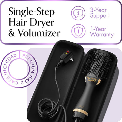 Cepillo secador de pelo ovalado 2 en 1 profesional para mujer, 2.95 pulgadas con estuche rígido de viaje y caja de regalo premium, negro y dorado