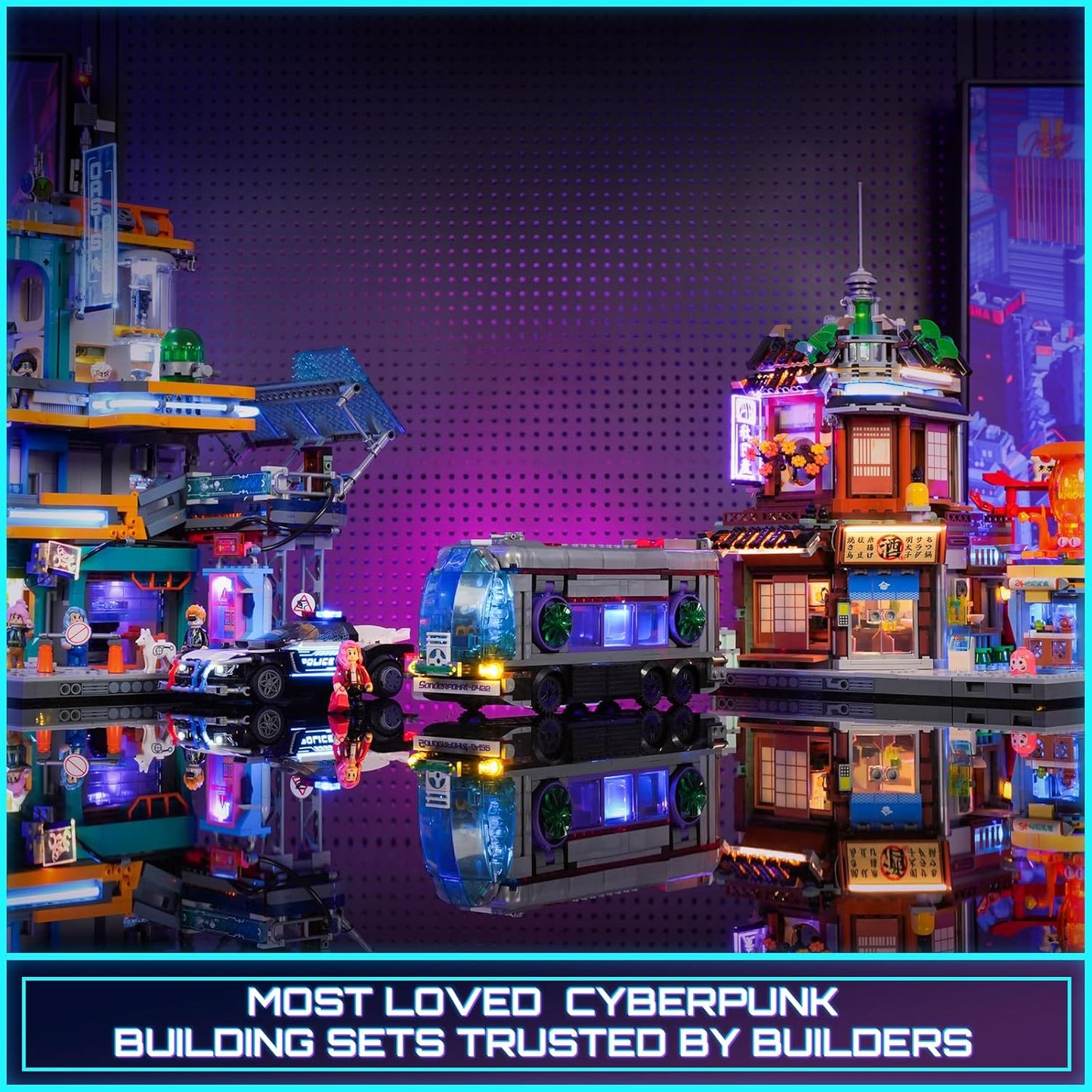Cyberpunk Future-Bus - Juego de ladrillos de construcción, colección de vehículos del futuro de Cyberpunk City, luz LED, 2 en 1, modelo de automóvil, 605 piezas para adultos y amantes de la