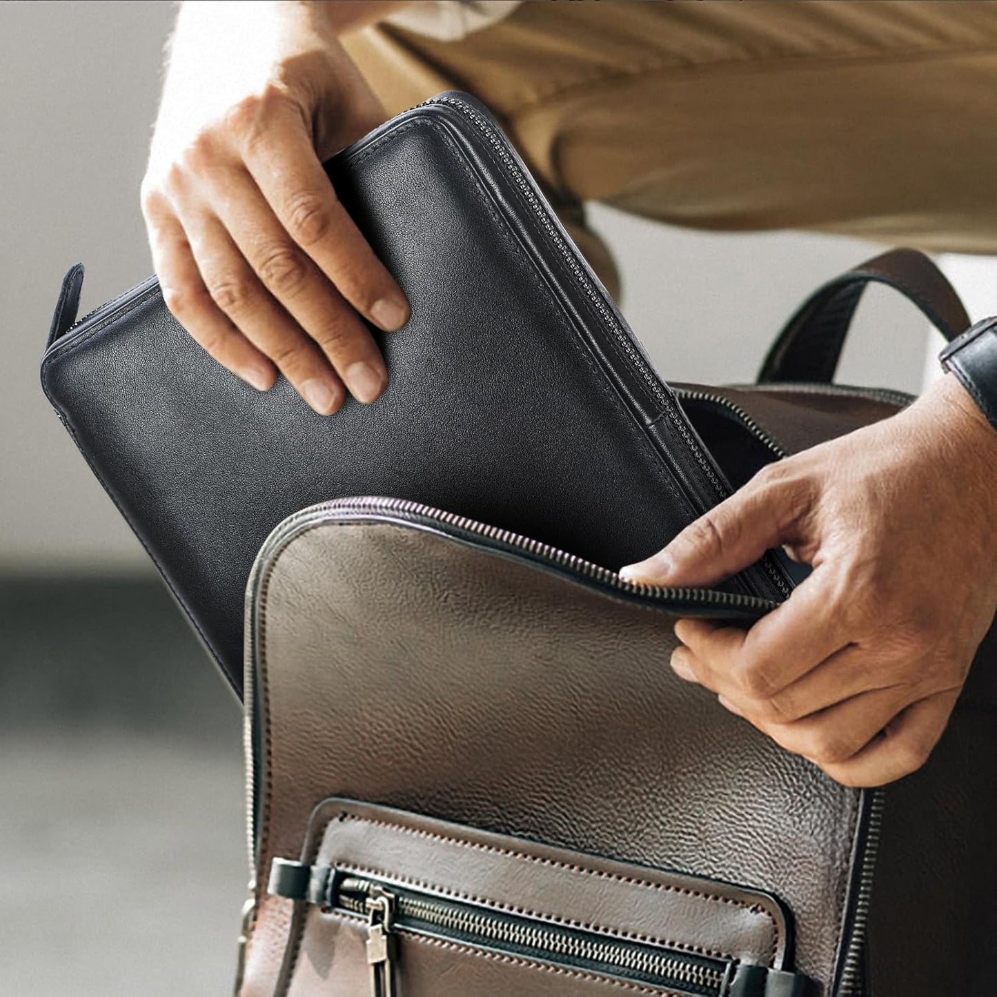Polare - Organizador de cables de viaje de cuero de grano completo,...