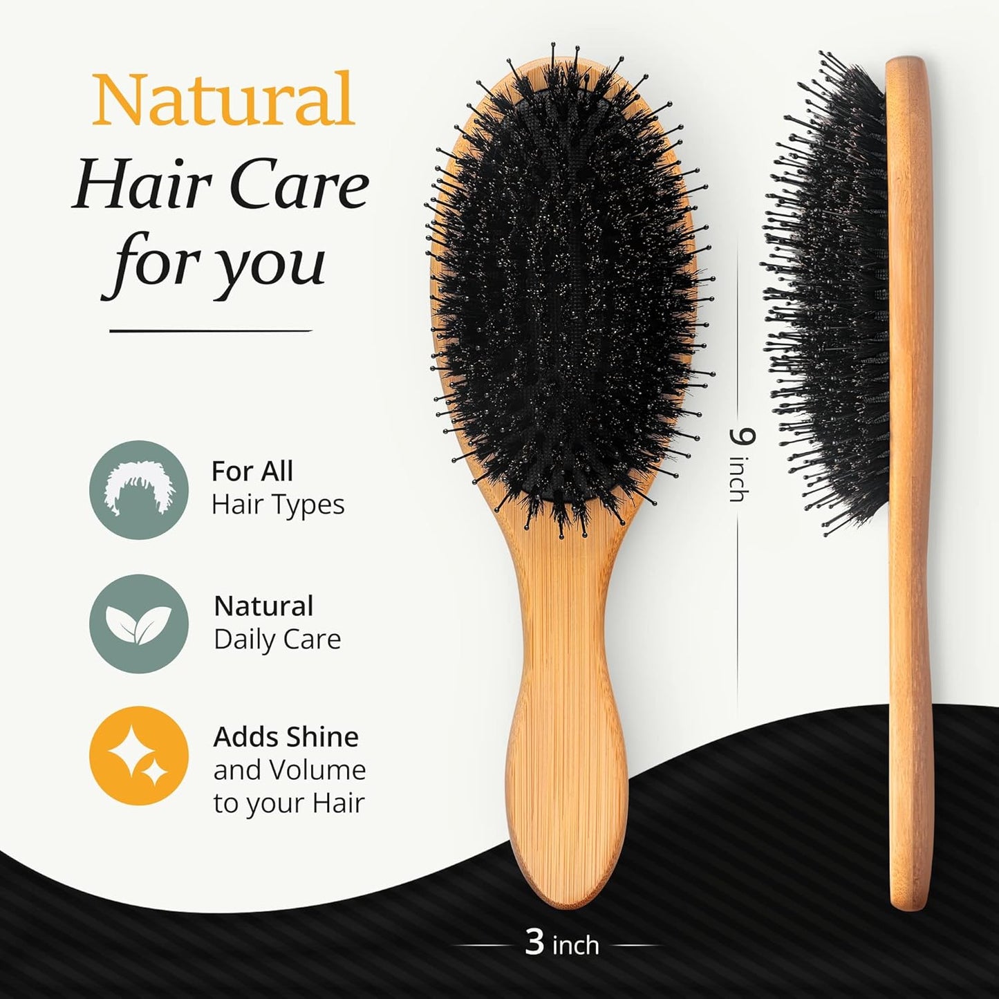 Belula Set de aseo de cabello para hombres: cepillo de cerdas de jabalí, cepillo de alfiler de nailon, peine de madera y bolsa de viaje para peinar