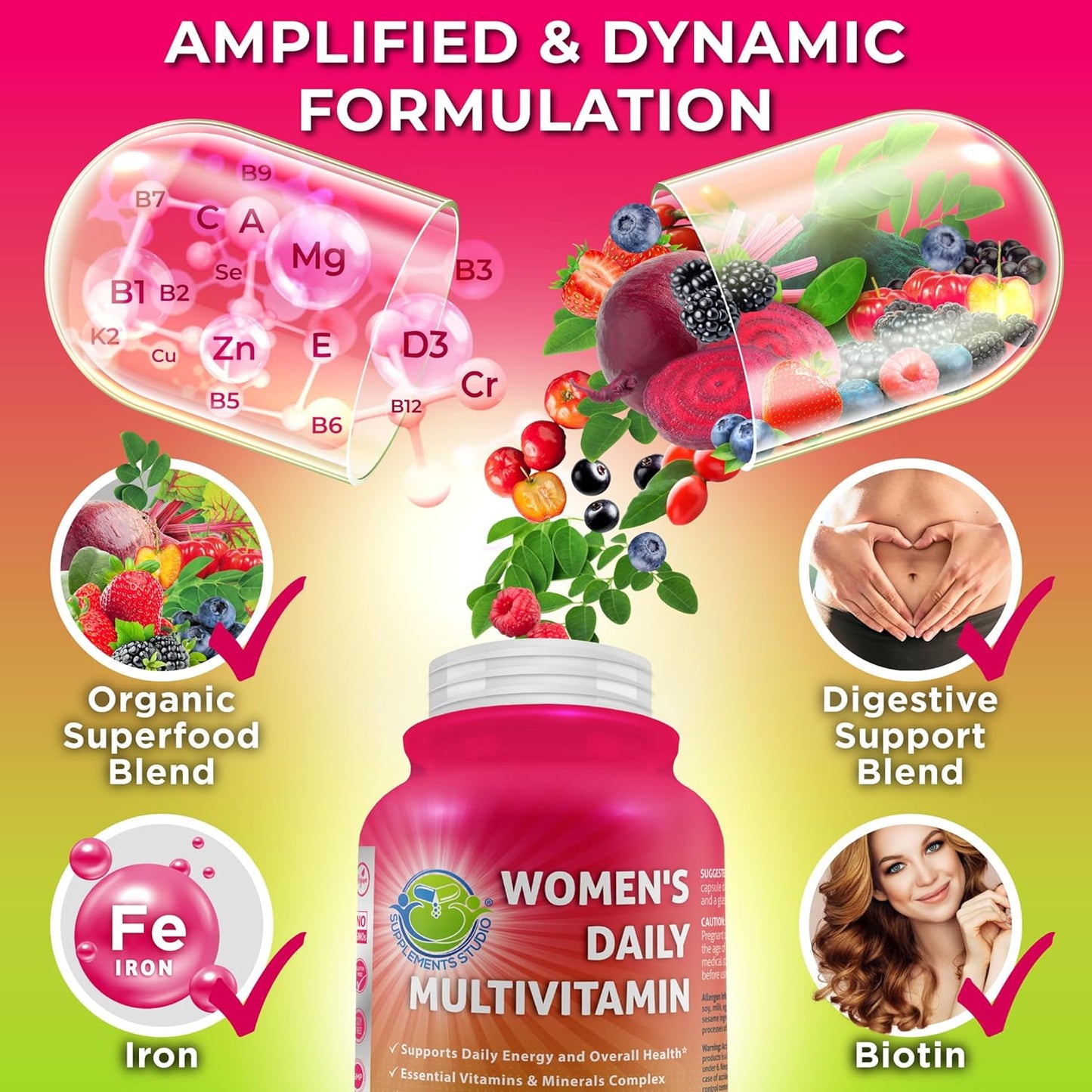 Multivitamínico diario para mujeres con hierro - Multivitamínico ve...