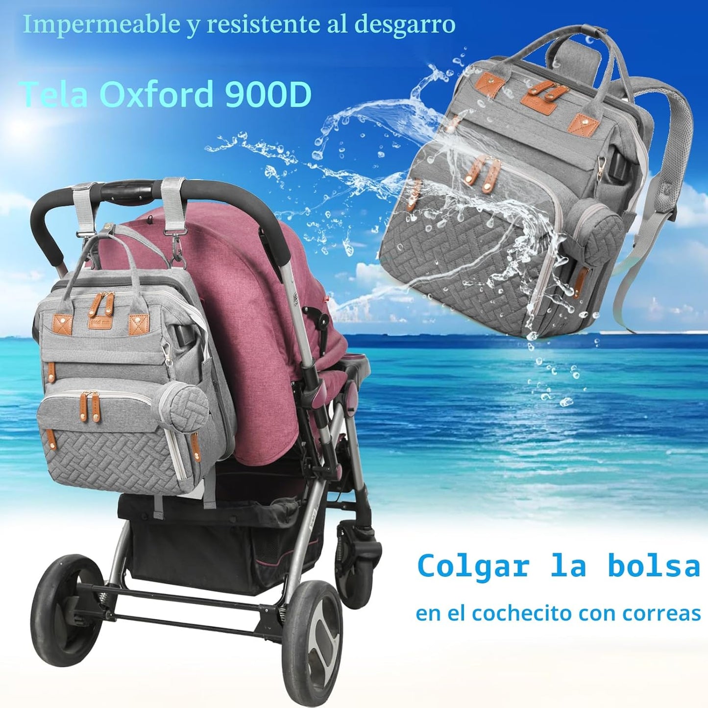 Jeryswet - Mochila para pañales con cambiador, impermeable, de gran...