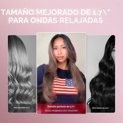 TYMO STYLUX - Cepillo térmico 2.0 para rizar, voluminizador de 1.7 pulgadas con ajuste flexible para alisar el cabello, herramienta de peinado redondo calentado, alisador y rizador de cabello 2 en 1, doble voltaje y luz, dorado