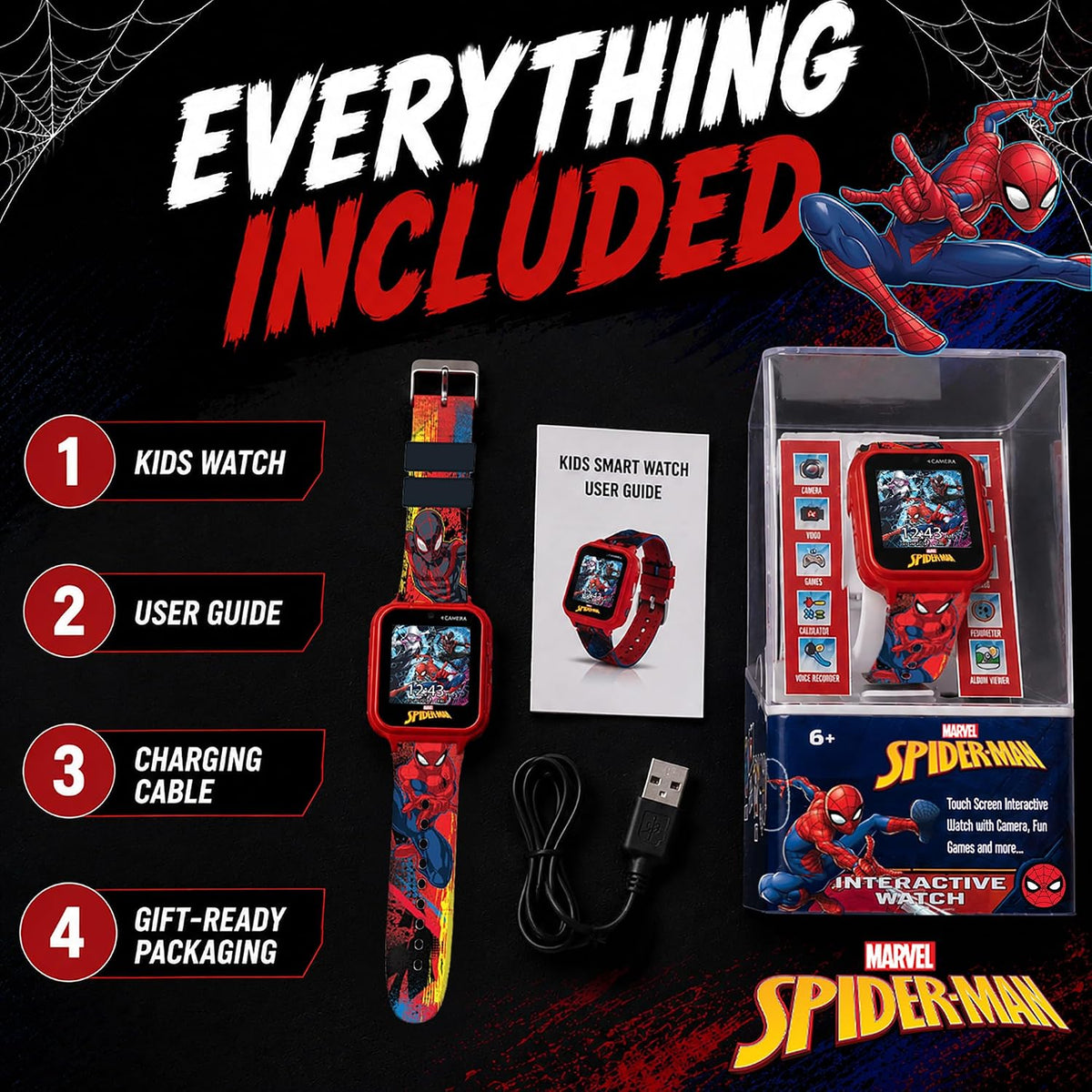 Reloj inteligente Marvel Spider-Man para niños: características div...