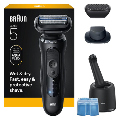 Braun Maquinilla de afeitar eléctrica para hombres Serie 5, afeitadora de barba, afeitadora eléctrica, recortadora de precisión, centro de limpieza y carga 4 en 1, S5 5160cc