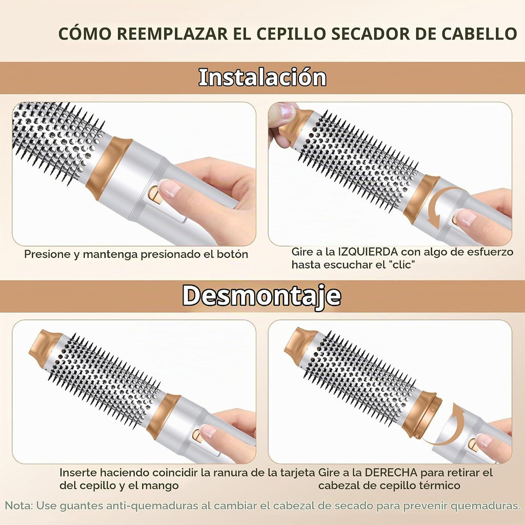 Cepillo secador de pelo 6 en uno, rizador de aire, cepillo redondo...