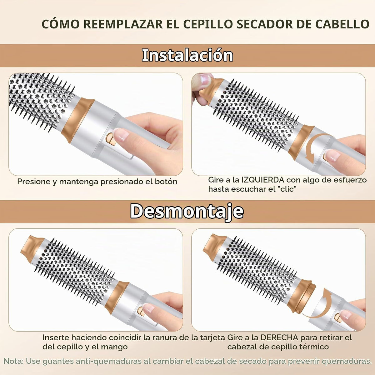 Cepillo secador de pelo 6 en uno, rizador de aire, cepillo redondo...