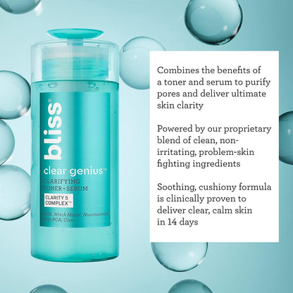 Bliss Clear Genius Tónico + Suero Clarificante - 127 ml - Purifica los poros, tonifica, calma y aclara la piel - Ácido salicílico, Niacinamida y Hamamelis - Limpio, libre de parabenos - Vegano y sin