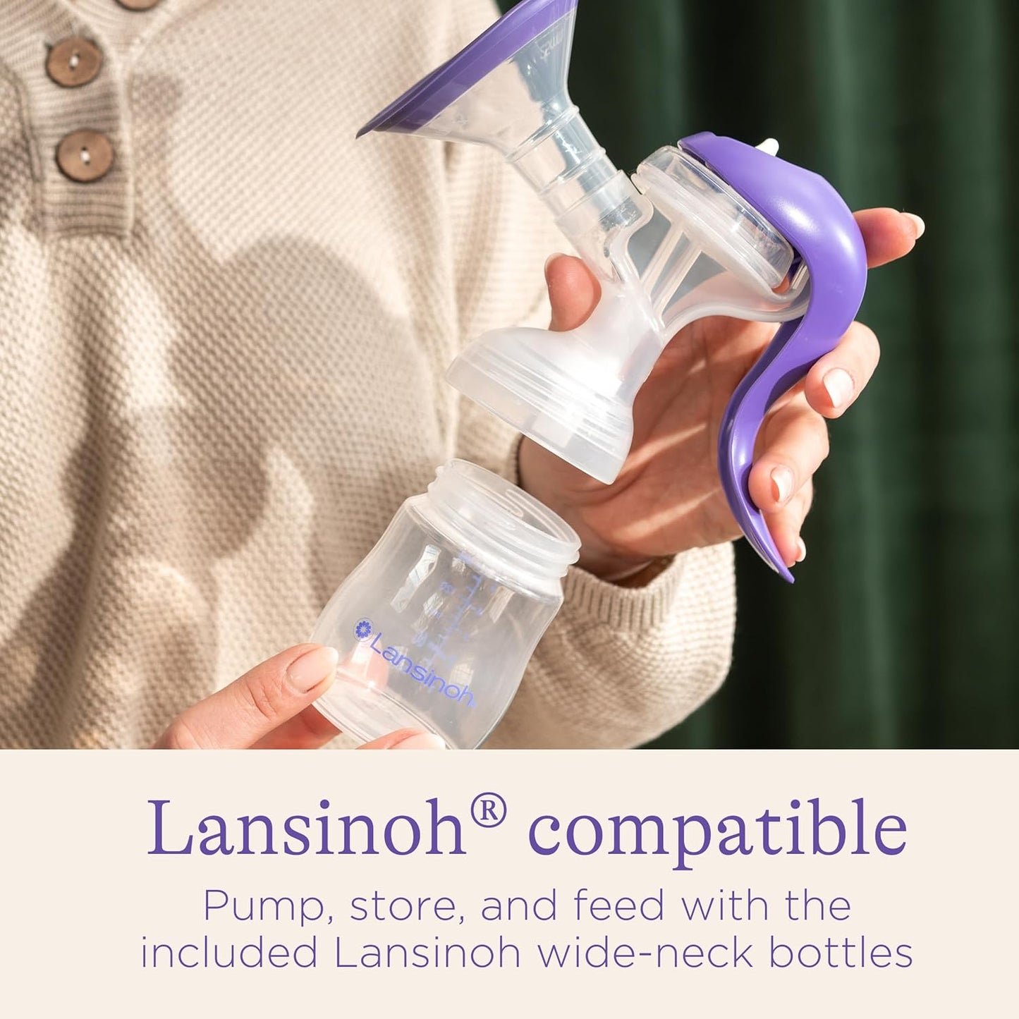 Lansinoh Extractor de leche manual, bomba de mano con borde cómodo,...