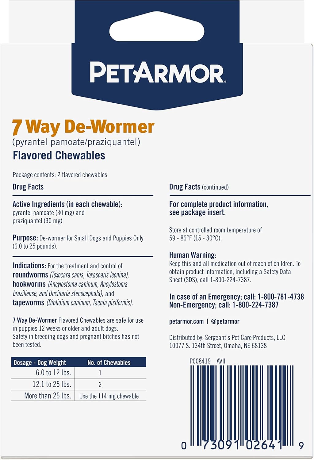 PetArmor Desparasitante de 7 vías para perros, tratamiento oral par...