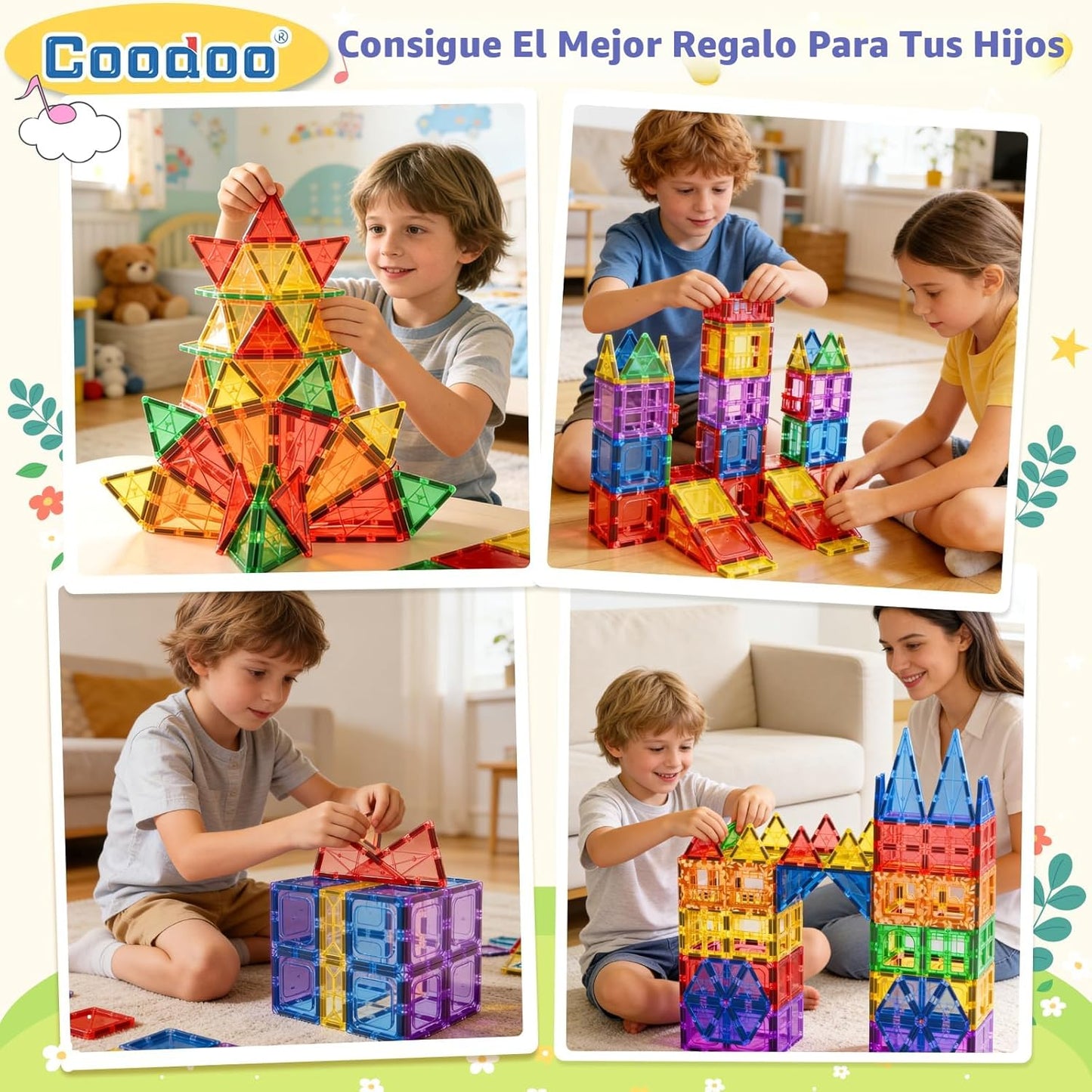Coodoo 60 PIEZAS Bloques Magnéticos de Construcción para Niños Jugu...