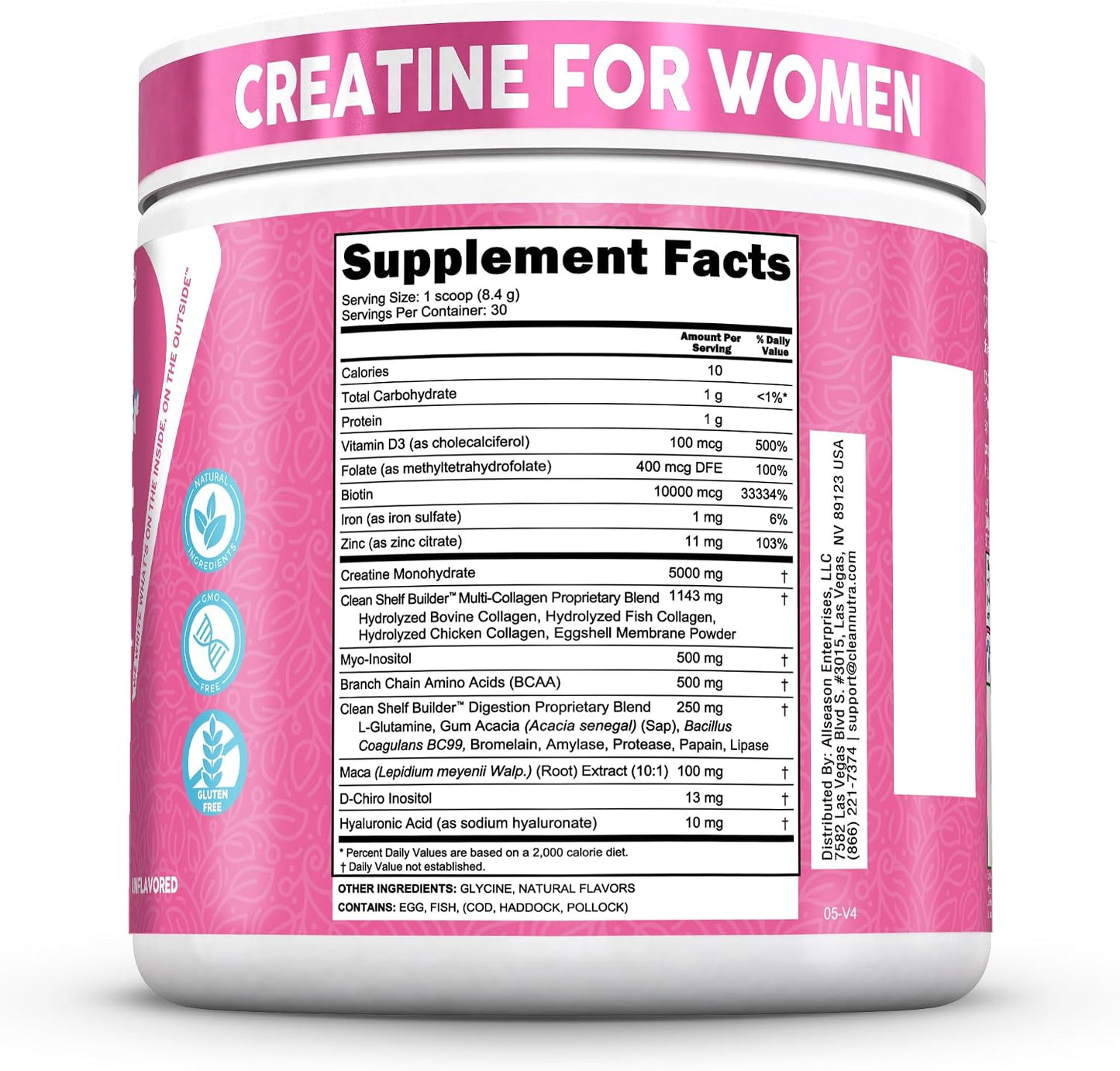 Clean Nutra - Polvo de monohidrato de creatina para mujer, sin sabo...